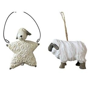 Sheep Lamb Spring Christmas Ornaments Lot of 2 Resin Tags